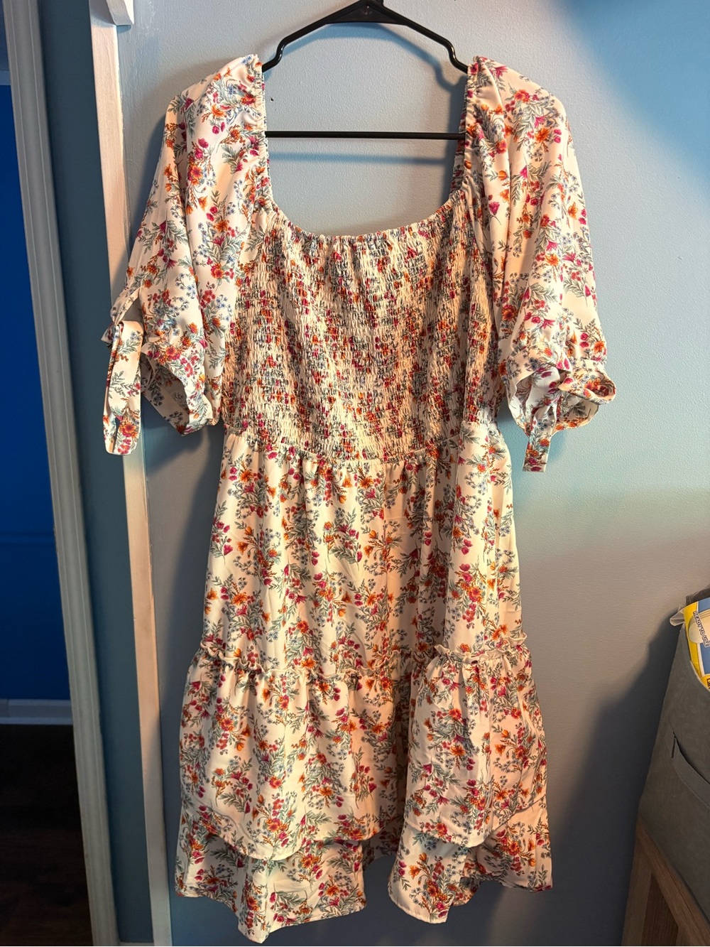 Cream Floral Smocked Mini Dress - Women